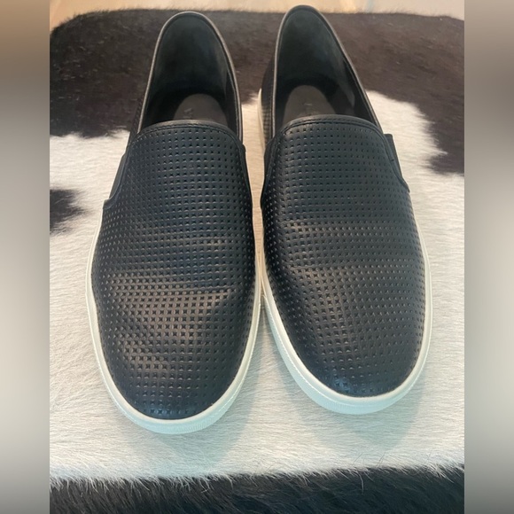 Vince Blair Perforated Leather Slip On Sneakers 6.5 size Black Skater comfy EUC - Picture 1 of 5